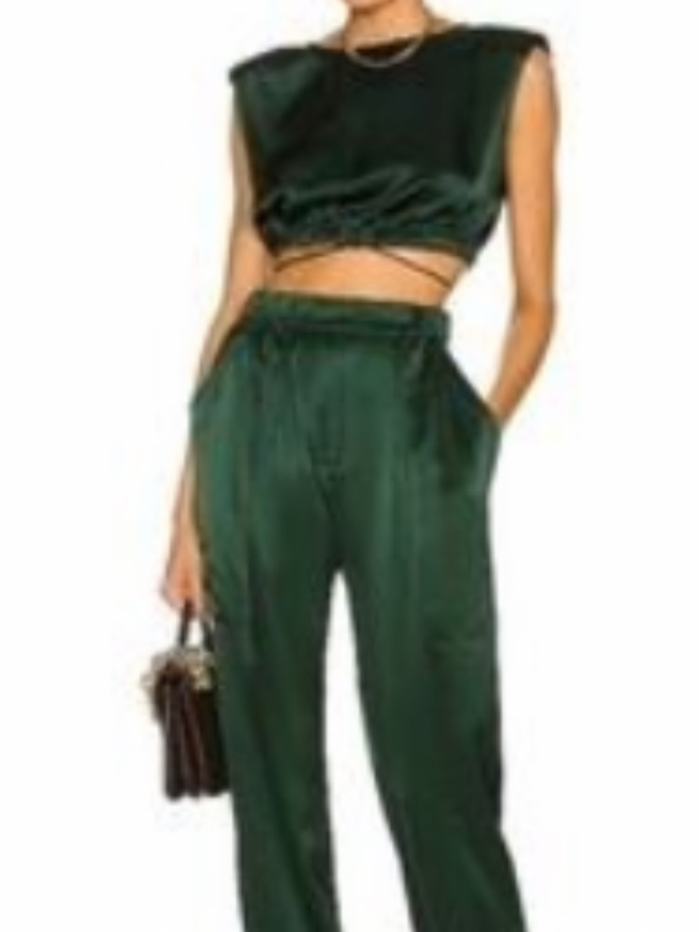 NICHOLAS Forest Green Satin Jogger Pants